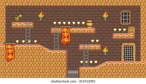 Tile set Platform for Game, Seamless vector pattern for games design, illustrator vector flat style with background