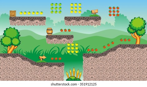 Tile set Platform for Game, Seamless vector pattern for games design, illustrator vector flat style with background