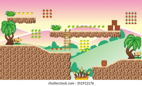 Tile set Platform for Game, Seamless vector pattern for games design, illustrator vector flat style with background
