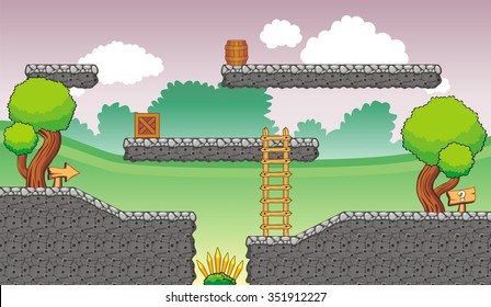 Tile set Platform for Game, Seamless vector pattern for games design, illustrator vector flat style with background