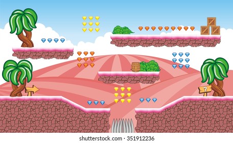 Tile set Platform for Game, Seamless vector pattern for games design, illustrator vector flat style with background