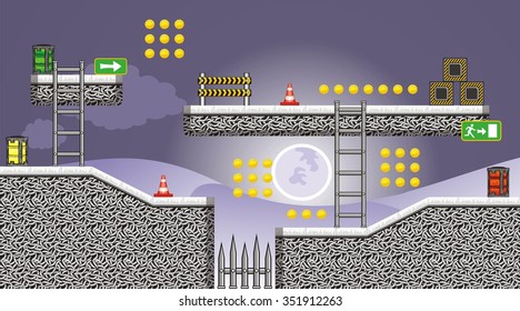 Tile set Platform for Game, Seamless vector pattern for games design, illustrator vector flat style with background