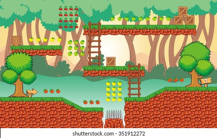 Tile set Platform for Game, Seamless vector pattern for games design, illustrator vector flat style with background