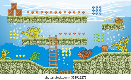 Tile set Platform for Game, Seamless vector pattern for games design, illustrator vector flat style with background