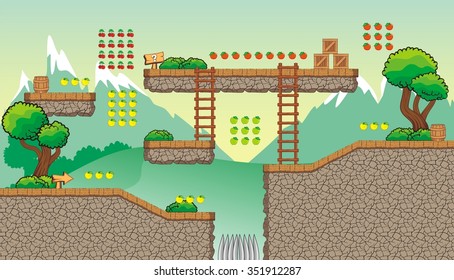 Tile set Platform for Game, Seamless vector pattern for games design, illustrator vector flat style with background