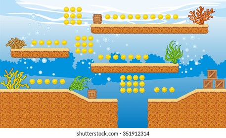 Tile set Platform for Game, Seamless vector pattern for games design, illustrator vector flat style with background