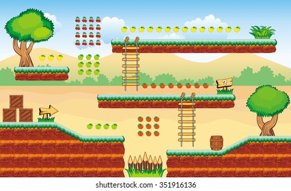 Tile set Platform for Game, Seamless vector pattern for games design, illustrator vector flat style with background