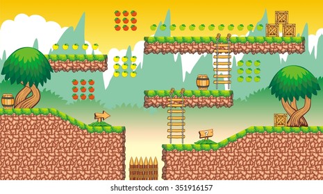 Tile set Platform for Game, Seamless vector pattern for games design, illustrator vector flat style with background