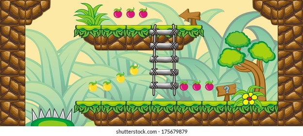 Tile set Platform for Game - A set of vector game asset, contains ground tiles  and several items / objects / decorations, used for creating mobile games