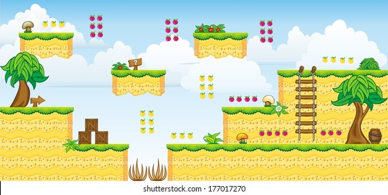 Tile set Platform for Game - A set of vector game asset, contains ground tiles  and several items / objects / decorations, used for creating mobile games