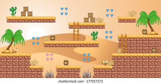 Tile set Platform for Game - A set of vector game asset, contains ground tiles  and several items / objects / decorations, used for creating mobile games