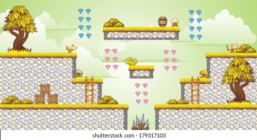 Tile set Platform for Game - A set of vector game asset, contains ground tiles and several items / objects / decorations, used for creating mobile games
