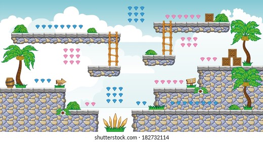 Tile set Platform for Game - A set of vector game asset, contains ground tiles and several items / objects / decorations, used for creating mobile games