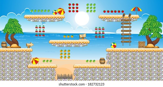 Tile set Platform for Game - A set of vector game asset, contains ground tiles and several items / objects / decorations, used for creating mobile games