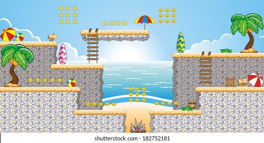 Tile set Platform for Game - A set of vector game asset, contains ground tiles and several items / objects / decorations, used for creating mobile games 