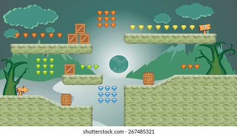 Tile set Platform for Game - A set of vector game asset, contains ground tiles  and several items / objects / decorations, used for creating mobile games 