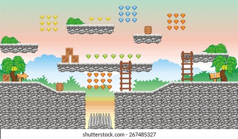Tile set Platform for Game - A set of vector game asset, contains ground tiles  and several items / objects / decorations, used for creating mobile games 
