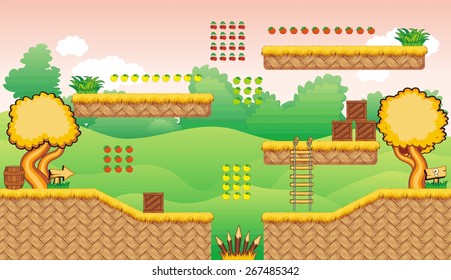 Tile set Platform for Game - A set of vector game asset, contains ground tiles  and several items / objects / decorations, used for creating mobile games 