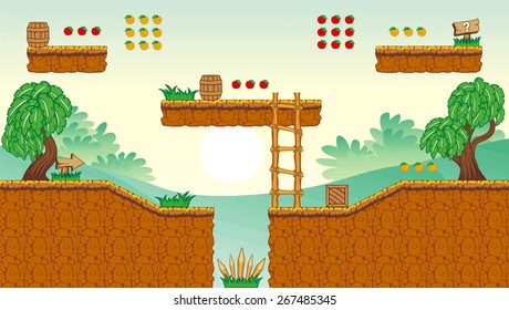 Tile set Platform for Game - A set of vector game asset, contains ground tiles  and several items / objects / decorations, used for creating mobile games 