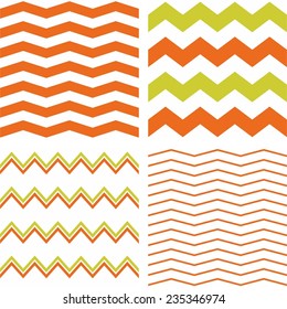 Tile spring vector pattern with white, orange and green zig zag print background