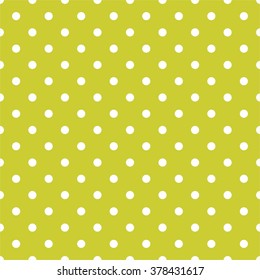 Tile spring vector pattern with white polka dots on green background.