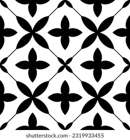 Nahtloses Schablonenmuster. Schwarz-geometrischer Hintergrund. Monochrome Muster. Traditionelles Wiederholmuster. Abstrakter Vintage-Druck für Keramikfliesen. Vektorgrafik eines Schablons.