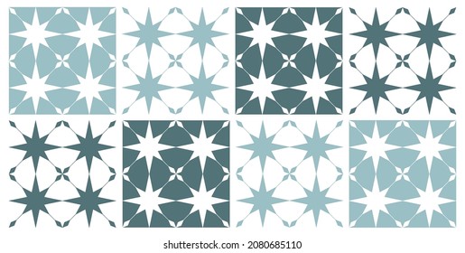 Tile stencil seamless pattern. Star geometric background. Traditional repeating pattern. Vector set monochrome patterns. Abstract vintage print for, packaging, ceramic tiles. 