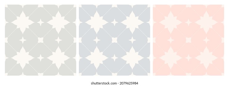 Tile stencil seamless patterns set. Colored geometric background. Vector monochrome pattern. Abstract vintage print on ceramic tiles. Traditional repeating print pattern. 