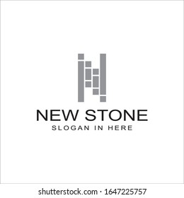 Ilustración del logotipo vectorial de letra N en forma de mosaico y piedra