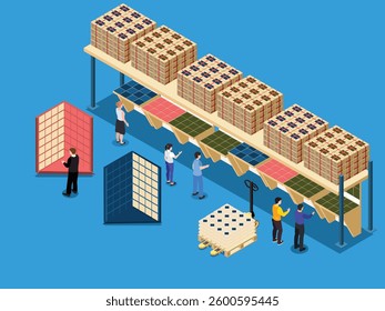 Tile Store Concept with Display Racks, Tile Samples, and Customers 3d flat vector illustrations