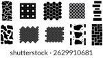 Tile for street pavement or park sidewalk. Road pattern street. Set of top view vector street pavements or park sidewalk road pattern street tile. Floor tiles with rock, brick and cobble stone texture