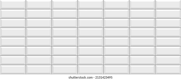Tile subway. Seamless brick wall. White kitchen backsplash. Metro background. Ceramic pattern. Apron faience texture. Cement print. Vintage rectangle brickwall. Old stone surface. Vector illustration.