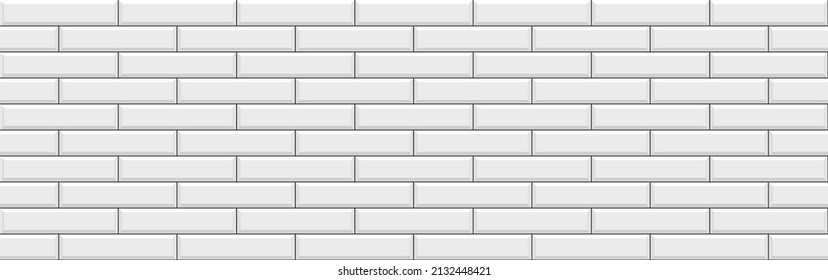 Tile subway. Seamless brick wall. Metro background. White kitchen backsplash. Ceramic texture. Apron faience pattern. Cement print. Vintage rectangle brickwall. Old stone surface. Vector illustration.