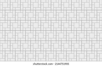 Tile subway wall. Seamless brick texture. Vintage white brickwall. Metro background. Ceramic pattern. Faience print. Cement floor backdrop. Kitchen backsplash. Old stone surface. Vector illustration.