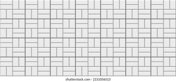 Tile subway wall. Seamless brick texture. Paved floor. Vintage rectangle brickwall. Metro background. Ceramic pattern. Old stone surface. Apron faience print. Kitchen backsplash. Vector illustration.