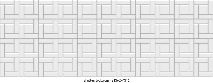 Tile subway. White brick wall. Seamless metro background. Kitchen pattern. Ceramic backdrop. Vintage rectangle brickwall. Apron faience texture. Cement backsplash. Stone surface. Vector illustration.