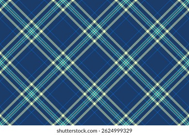 Textura de tartán de azulejo textil, patrón de presentación de fondo a cuadros. Vector de tela sin costuras masculina a cuadros en paleta de colores azul y claro.