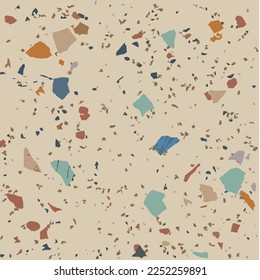 Tile terrazzo vector pattern with colorful stone on grey marble background for seamless concrete rock wallpaper