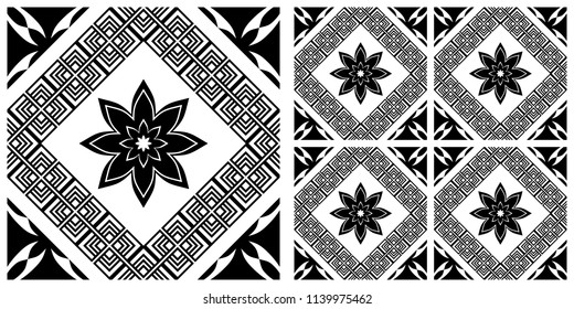 Tile texture with single layer vector illustration pattern. The left one shows a pattern component and the right one shows components combine together.