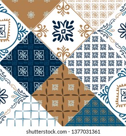 Tile traditional pattern set in spanish style. For bathroom, kitchen, swedish design. Vector illustration