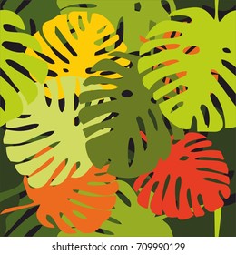 Tile tropical vector pattern with exotic leaves