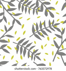 Tile tropical vector pattern with exotic leaves on white background