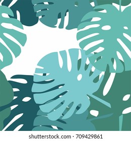 Tile tropical vector pattern with green exotic leaves