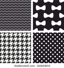 Tile vector black and white set with zig zag, polka dots, houndstooth and bows