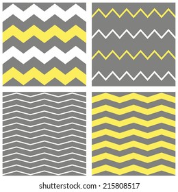 Tile vector chevron pattern set with yellow, white and grey zig zag background