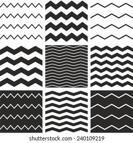 Tile vector chevron pattern set with black zig zag on white background 