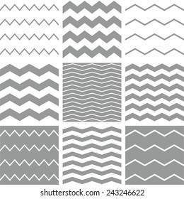 Tile vector chevron pattern set with white and grey zig zag background