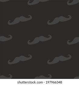 Tile vector dark pattern, background or texture with grey hipster gentleman mustaches on black background