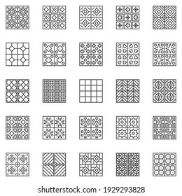 Tile vector outline icons set - ceramic floor and wall tiles linear concept square symbols or design elements