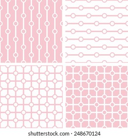 Tile vector pastel pink and white pattern or simple geometric background wallpaper set